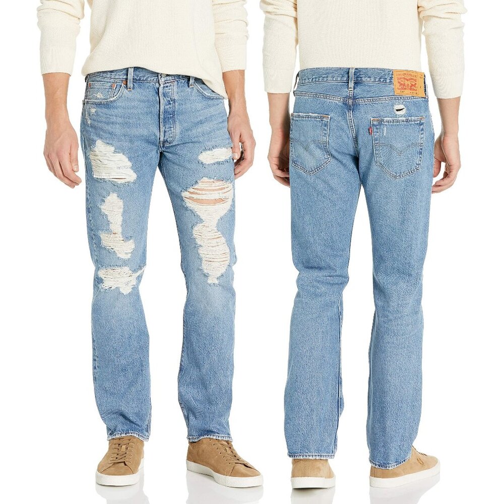 New! Levi's 501 Classic Ripped Denim Blue Jeans 34x30 100% Cotton
